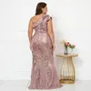 Plus size jurken slash nek ruches roze pailletten avondjurk sexy spleet feest maxi dames long prom