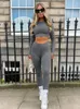 Womens Two Piece Pants Autumn and Winter Yoga Suit Longsleved Sömlös highwaisted byxor Peach Hip Fitness 230817