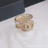 Nooit vervagen Merk Brief Vergulde Messing Koper Open Band Ringen Modeontwerper Kristal Parel Ring voor Dames Bruiloft Sieraden Geschenken