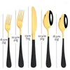 Geschirrsets Zoseil 20pcs Besteck Set Edelstahlmesser Fork Dessert Löffel Flateles Black Gold Western Silbergeschirr Geschirr