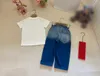 designer baby clothes Tracksuits high quality KIds suit 2pcs Letter printed round neck T-shirt and denim pants June23