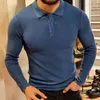 Męskie swetry wiosenne i jesienne koszulka długie rękawy stały kolor swobodny koszulka polo Mężczyźni