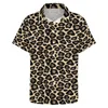 Mäns casual skjortor funky leopard tryck semester skjorta svart och solbränna hawaii streetwear blusar korta ärmar design kläder plus storlek