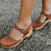 Stövlar Ny sommarmodeplattform Sandaler Kvinnor Kilskor Buckle Strap Läder Läderstövlar Casual Höjd Sandal Plus Size T230817