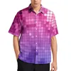 Men's Casual Shirts Abstract Disco Ball Vacation Shirt Pink Mosaic Print Hawaiian Men Y2K Blouses Short-Sleeve Design Tops Plus Size