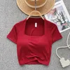 Damen T -Shirts Sexy Kurzarm Square Neck Slim Bluse Elegante koreanische Fashion Crop Top Shirt Sommer Frauen Kleidung