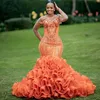 2023 AGOSTO ASO EBI Orange Mermaid Adus abito da ballo in rilievo Cristalli da sera Formale Reception Ottimi di fidanzamento di compleanno Abiti abiti DE DE HOIEE ZJ095