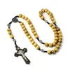10 mm träpärlor radband korshalsband för kvinnor män kristna jungfru mary inri hänge kedja mode religion smycken smycken