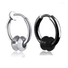 Hoop Earrings 1 Pair 2PC Punk Titanium Steel Flywheel For Men Rock Jewelry Black Silver Color With Without Ear Hole