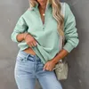 Gym Clothing Women's Solid Color Quarter Zip Pullover Long Sleeve Lapel Loose Sweatshirt Top Athletic Wear Hoodie Jacket