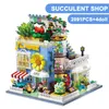 Блоки 2091PCS Суккуленты хранят цветы Букеты Bonsai Shop Blost Blocks Moc City Street View Assemble B Toys Kids Adult Gift R230817