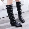 Kleding Schoenen Herfst vrouwen Dij Hoge Laarzen Mode Plus Size Pionted Teen Rimpel Platte Knie Ridder voor Vrouwen Botas de Mujer 230829