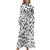 Lässige Kleider Dalmatianische Flecken Druckkleid weiße Tupfen Kawaii Custom Maxi High Taille Langarm Stylish Boho Beach