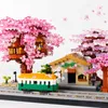 Blokkeert Sakura House Tree Trains Station Bouwstenen Chreeey Flowers City Street View Micro Assemble B Collection Toy Gift R230817