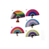 Party Favor Rainbow Folding Fans Lgbt Colorf Hand-Held Fan For Women Men Pride Decoration Music Festival Events Dance Rave Supplies Dr Dhsmt