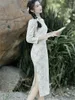 Ropa étnica Collar de mandarín Vintage High Cheongsam Estilo chino Vestido de ropa tradicional Cotton Qipao Vestido