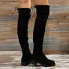 Botas moda Slim sobre as botas do joelho Mulheres outono de inverno de inverno buxo comprido mulher rebanho preto coxa de salto alto botas de tamanho grande T230817