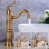 Bathroom Sink Faucets Antique Brass Basin Faucet Single Handle Retro Washbasin Cold Mixer Water Tap Counter 360° Swivel