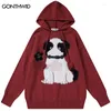 Men's Sweaters Hip Hop Sweater Hoodie Streetwear Harajuku Embroidery Cartoon Dog Knitted Hooded 2023 Fashion Pullover Jumpers Hoodies