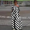 Casual Dresses Women Pink Diagonal Collar Strip Print Loose Fashion Puff Short Sleeve High Street Robe Off Shoulder Long Dress