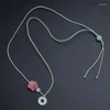 Hangende kettingen 2023 Niche zelfgemaakte nationale trend kralen Lucky All-matched roze bloemen ketting retro wax touw