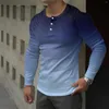 Men's T Shirts Raglan Sleeve Male Long Gradient Print Shirt Collarless Button Fit Big And Tall Mens Pocket Pack