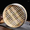 Double Boilers 1Pc Bamboo Food Steamer With Stainless Steel Banding No Lid Bun Steaming Basket Dumplings Dim Sum Cage Cooker Kitchen Gadget