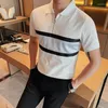 Herrpolos sommar solida korta ärmar skarvning franspolo skjorta med lapels 2023 män affärer avslappnade sociala kontor streetwear