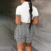 Sıradan Kadın Sokak Giyim Yaz Strip Baskı Gömlek Takım 2 Parça Kadın Kısa Set Giyim Üst Gömlek Bluz Kadın Kıyafetleri