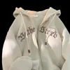 여자 후드 땀 셔츠 여성 빈티지 zip up하라 주쿠 캐주얼 편지 인쇄 드로우 스트링 후드 스트리트웨어 재킷 코트 Y2K 230817