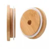 Factory Bamboo Cap Lid Reusable Wooden Mason Jar Lids 70mm with Straw Hole and Silicone Seal Drinkware for Canning Drinking Jars T4464096 LL
