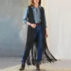 Kadın Yelekler Vintage Fringed Yelek Batı Şık Fringe Sleeless 70s Hippi Hırka Kovboy için Yama ile