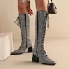 Vestido tênis joelho de bota alta renda cruzada no inverno de outono plus tamanho 48 saltos de moda Botas Mujer 230816