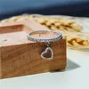 Band Rings Simple Female White Crystal Pendant Ring Rose Gold Silver Color Engagement Ring Vintage Love Heart Thin Wedding Rings For Women J230817