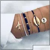 Charmarmband 6st/Lot Bohemian Sea Shell Set for Women Gold Aircraft Map Crystal Pärlor Kedjor Bangle Female Fashion Boho Drop Del D Dhadb