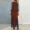 Kvinnors västar snygga ärmlösa fransade västar från 70 -talets hippie cardigan med lappfickor för cowboy cosplay