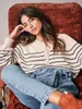 Maglioni femminili Zessam Stripe Jacquard Knit Button Milio a manicola a maniche lunghe a maniche lunghe a maniche lunghe per donne passivi passivi