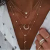 Pendant Necklaces New Vintage Crystal Geometry Star Moon Lock Necklace For Women 2020 Boho Multi-level Pendants Necklaces Chokers Jewelry Gift J230817