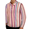 Men's Polos Striped Ruby Red Polo Shirts Autumn Abstract Print Casual Shirt Long Sleeve Collar Vintage Custom Oversized T-Shirts