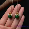 Dangle Earrings Green Jade Jadeite Beads Cared Chinese Chinese Women Talismansエメラルドジュエリーナチュラルデザイナーパールラグジュアリー925シルバーギフト