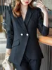 Pontas de duas peças femininas Escritório Lady Mulheres Mulheres Suits 2 Peças V Blazer formal de manga longa e conjuntos vintage femininos de moda feminina