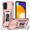 Capa de telefone móvel para Samsung Galaxy A25 5G A14 A24 A34 A54 A13 A23 A33 A53 5G com suporte de anel Kickstand Design de montagem em carro Slide Camera Lens Protection Capa à prova de choque