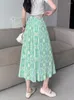 Röcke Tigena elegant plissierte Midi -Rock für Frauen 2023 Frühlings Sommer Koreanische Ästhetik Blumendruck eine Linie hohe Taille Lange Frau