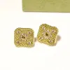 2023 Brand Classic Crystal Stud Earrings Luxury Charm Four-leaf Clover Full Diamond Earrings 18k Designer Jewelry