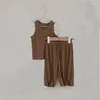 Kleidungsstücke Kinder Pyjama Set Summer Dünn Ärmelweste und Hosen Baby Jungen Mädchen Feste Farbe weich bequeme zweiteilige