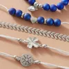 Strand 5pcs Korean Blue Bracelet Combination Set Good Luck Four-leaf Clover Jewelry Adjustable Lady Snowflake Accessories