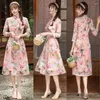 Этническая одежда 7 Цветов Женщины Mid Long Cheongsam кружевную вышивку плюс винтажные свадебные платья Улучшенная мода Qipao S до 4xl S2287