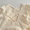 Robes de fille manches bouffantes bébé fille robe vêtements vêtements pour enfants enfants solide Beige été décontracté doux coton robe