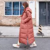 Casacos de trincheira feminina Jaqueta de inverno Mulheres Super Long Capuz Capuz de Manga grossa Puffer acolchoado maxi algodão de algodão quente