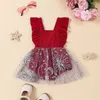 Sukienki dziewczynki dziewczyny romper sukienka bez rękawów kwadratowe gwiazdy szyi cekiny Tiul Patchwork Bodysuit Letni ubrania R230816